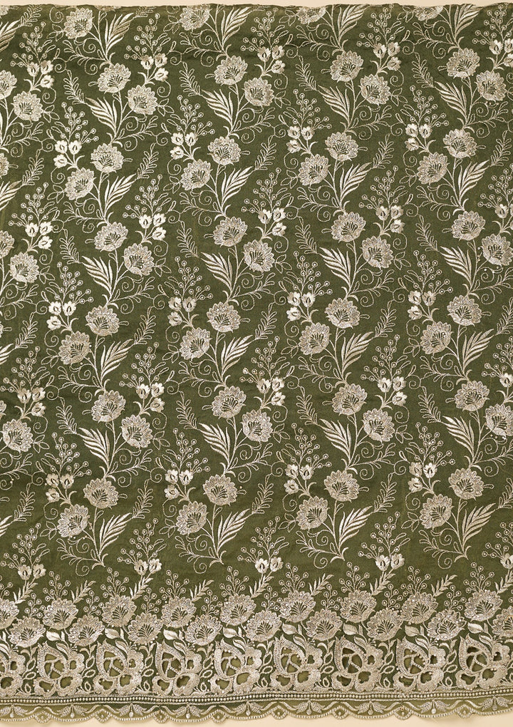 Mehendi Green Zariwork (Gold) Tissue Unstitched Salwar Suit
