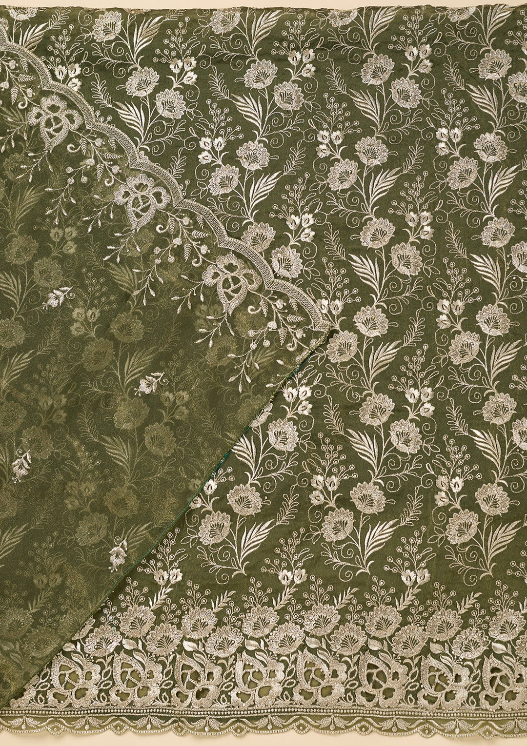 Mehendi Green Zariwork (Gold) Tissue Unstitched Salwar Suit