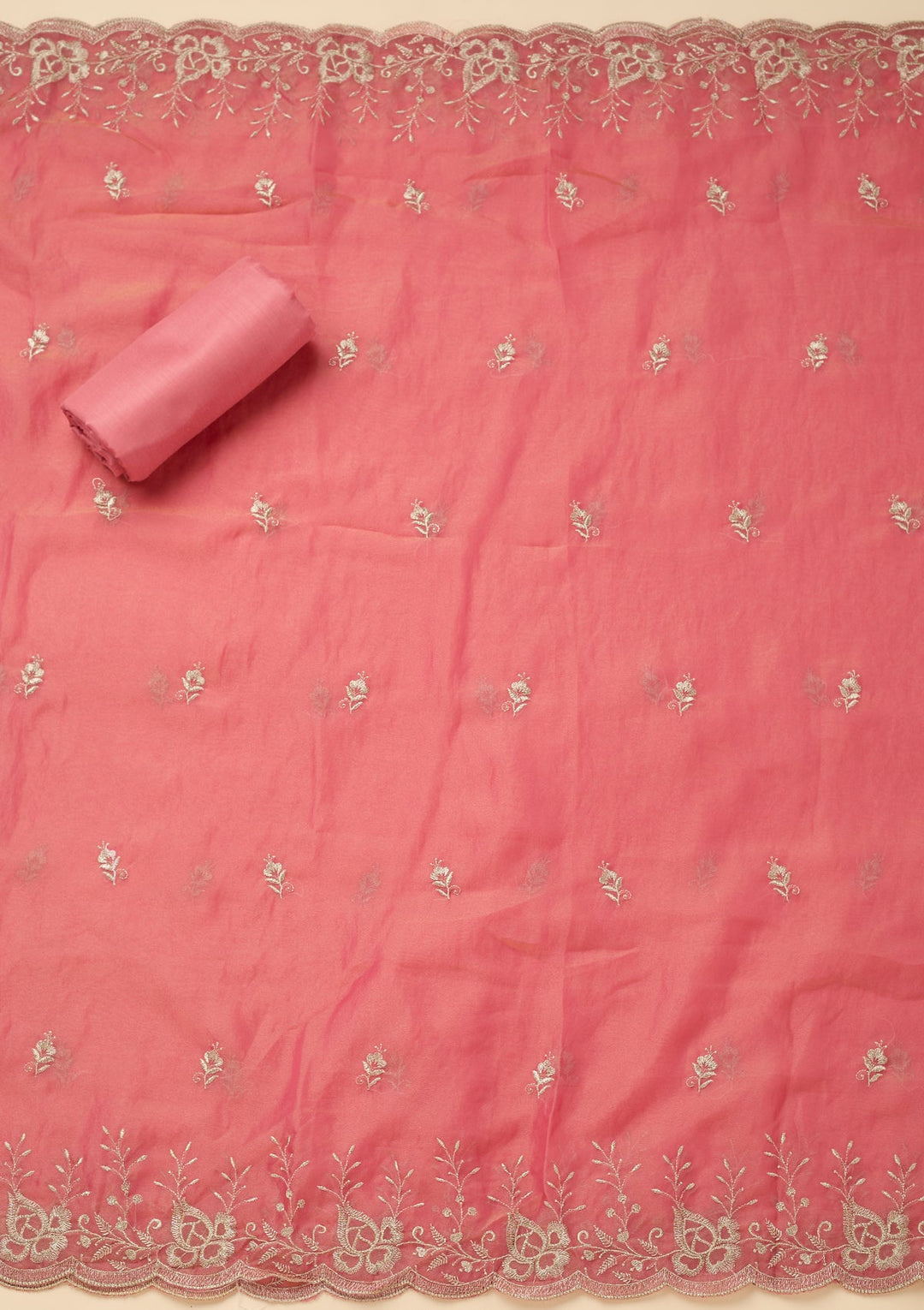 Onion Pink Zariwork (Gold) Tissue Unstitched Salwar Suit