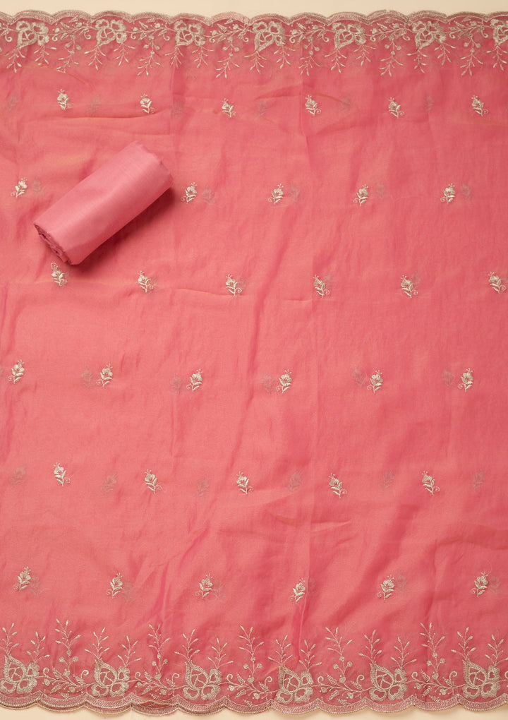 Onion Pink Zariwork (Gold) Tissue Unstitched Salwar Suit