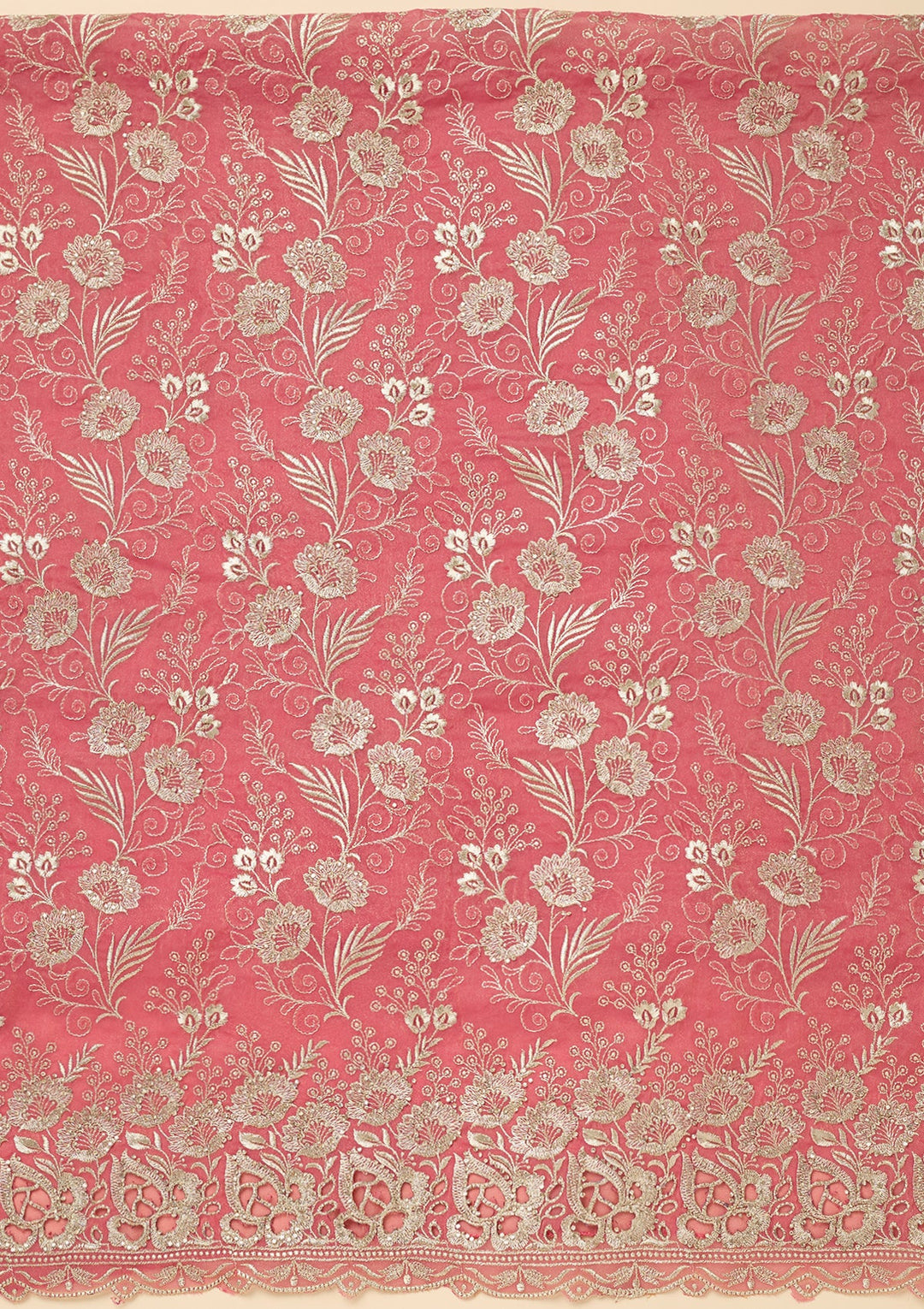 Onion Pink Zariwork (Gold) Tissue Unstitched Salwar Suit