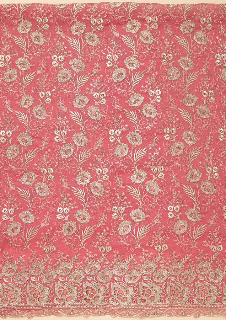 Onion Pink Zariwork (Gold) Tissue Unstitched Salwar Suit