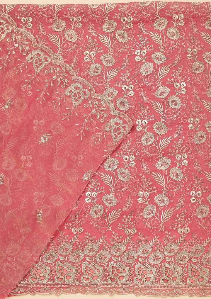 Onion Pink Zariwork (Gold) Tissue Unstitched Salwar Suit