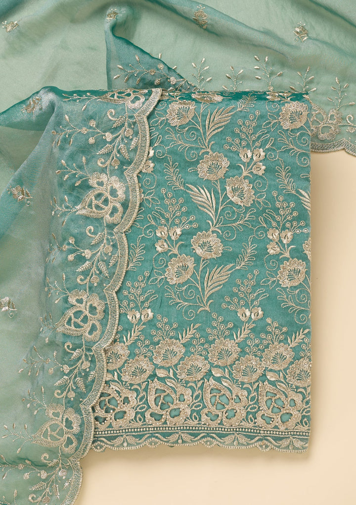 Sea Green Zariwork (Gold) Tissue Unstitched Salwar Suit
