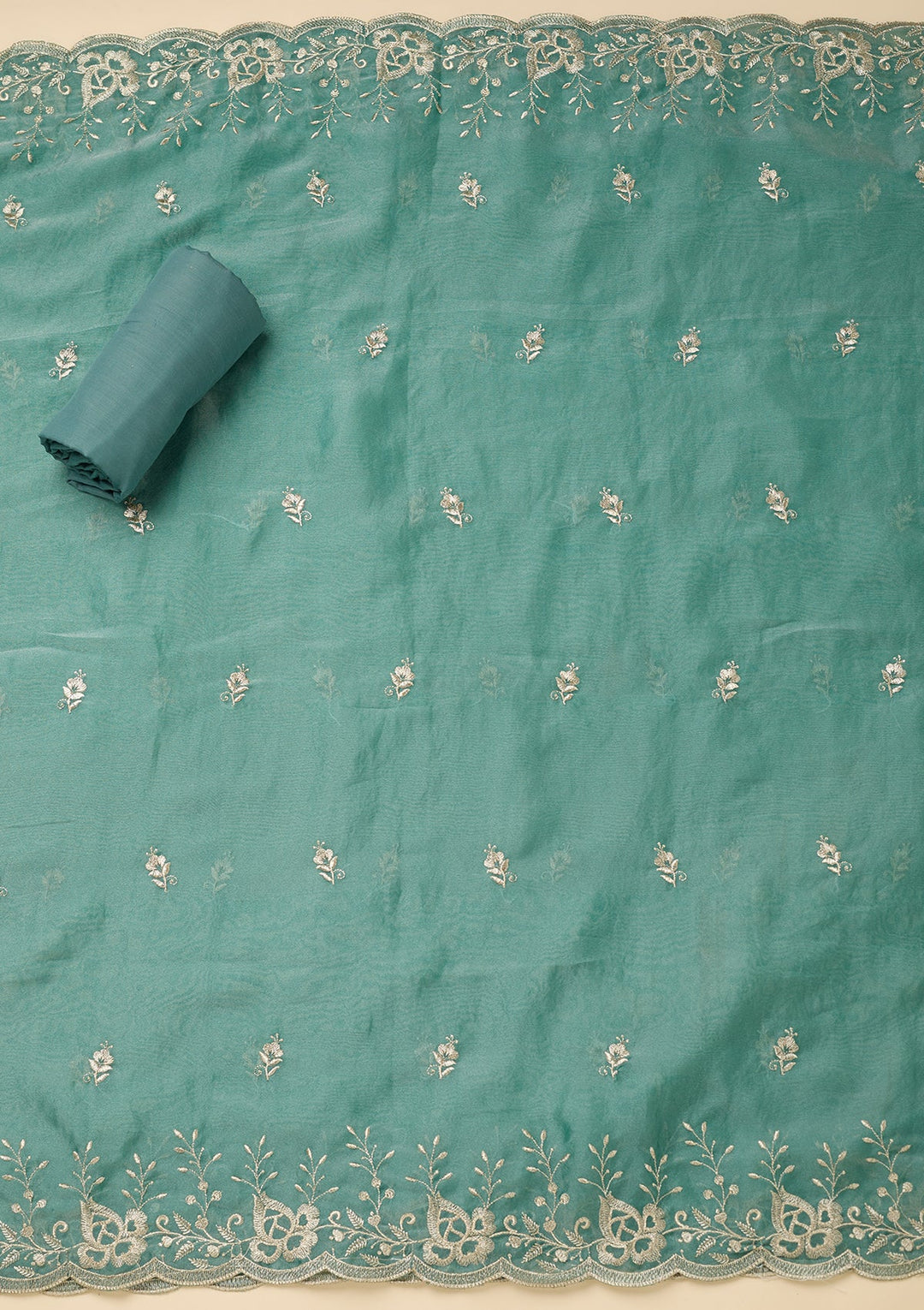 Sea Green Zariwork (Gold) Tissue Unstitched Salwar Suit