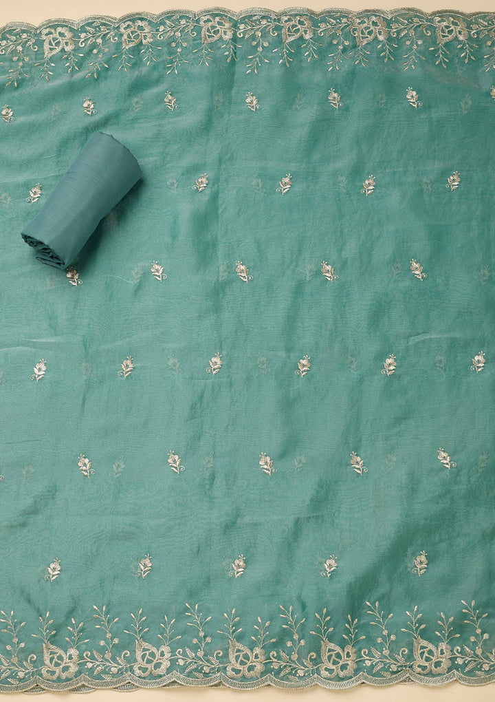 Sea Green Zariwork (Gold) Tissue Unstitched Salwar Suit