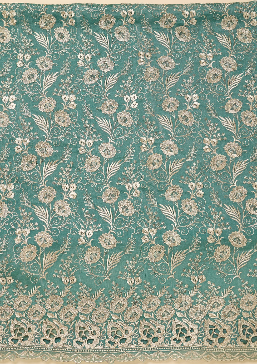 Sea Green Zariwork (Gold) Tissue Unstitched Salwar Suit