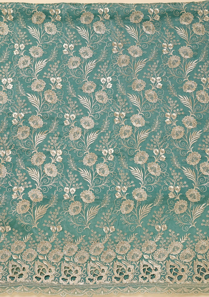 Sea Green Zariwork (Gold) Tissue Unstitched Salwar Suit