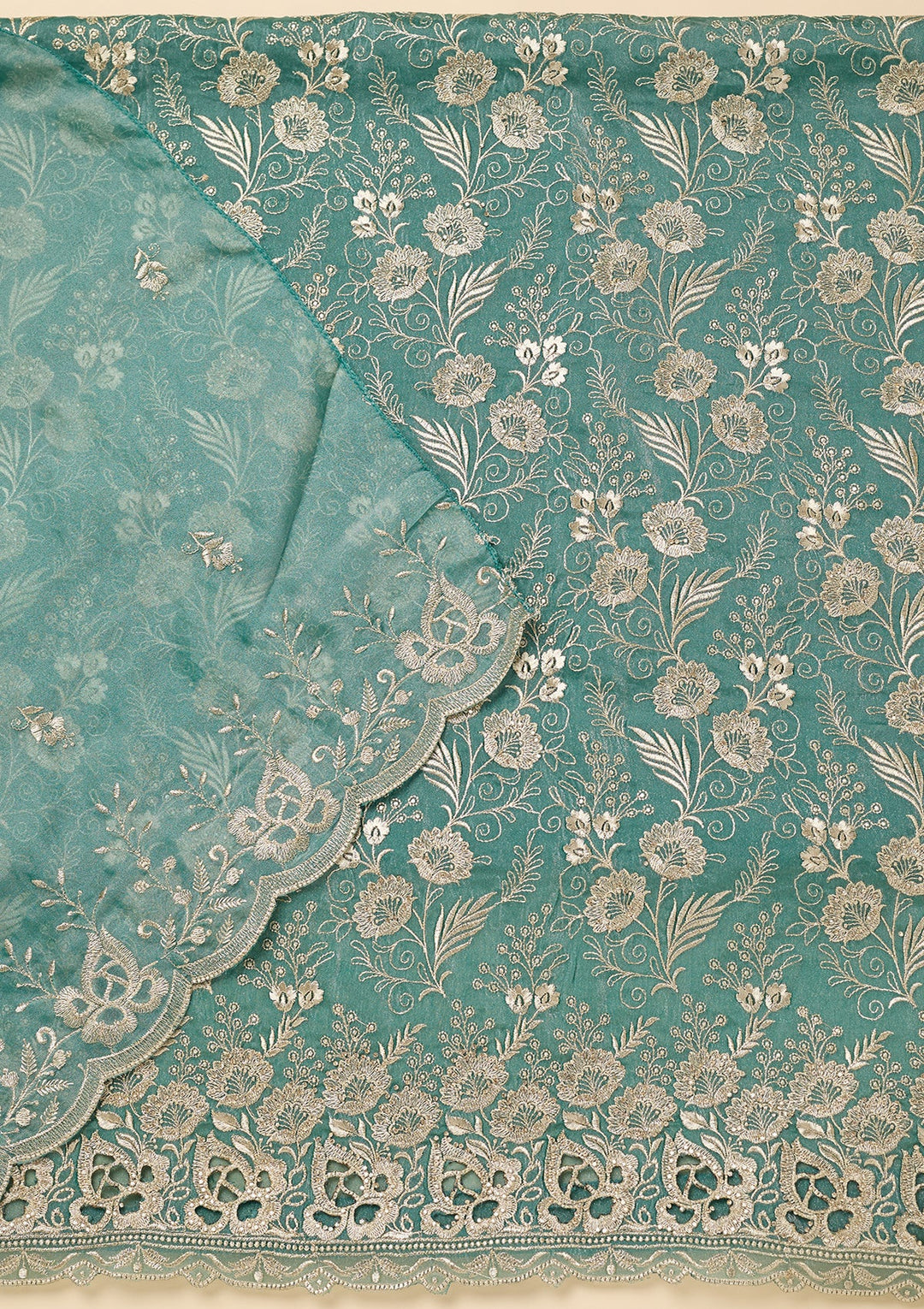 Sea Green Zariwork (Gold) Tissue Unstitched Salwar Suit