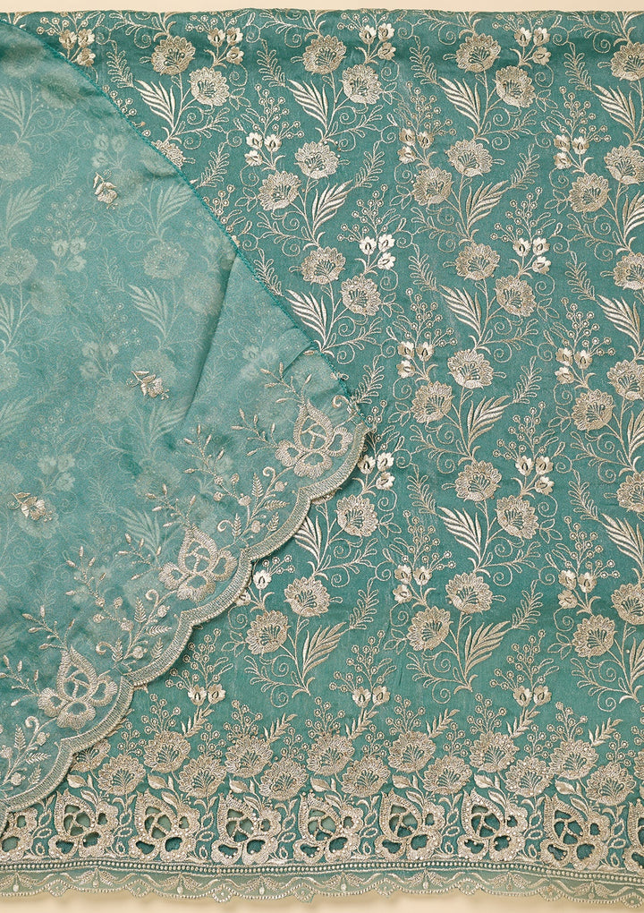Sea Green Zariwork (Gold) Tissue Unstitched Salwar Suit