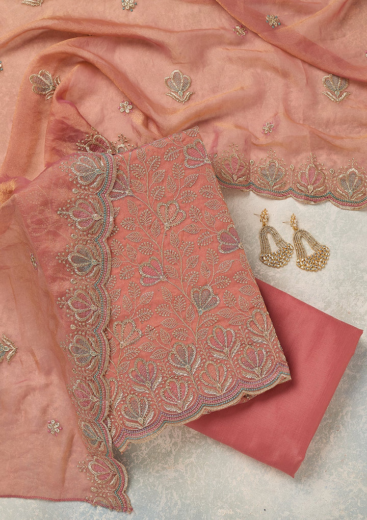 Peach Zardozi (Gold) Shimmer Unstitched Salwar Suit