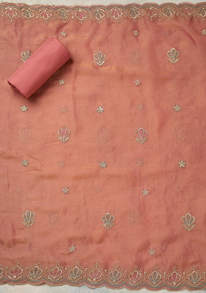 Peach Zardozi (Gold) Shimmer Unstitched Salwar Suit