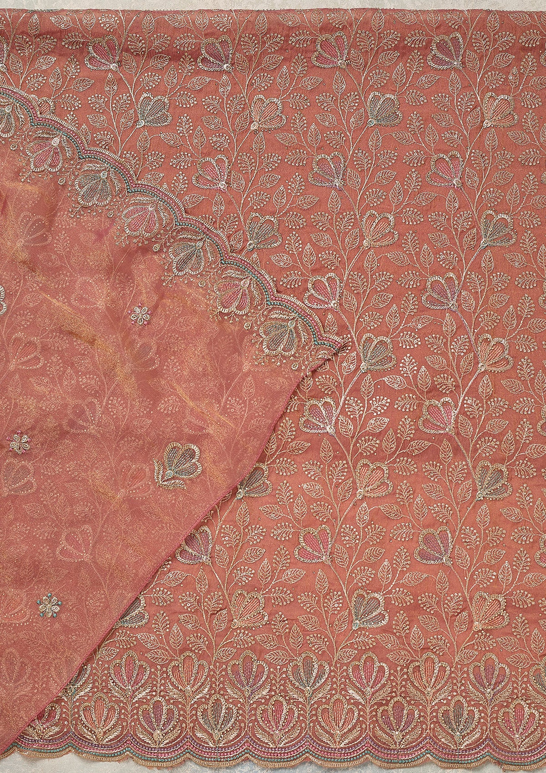 Peach Zardozi (Gold) Shimmer Unstitched Salwar Suit