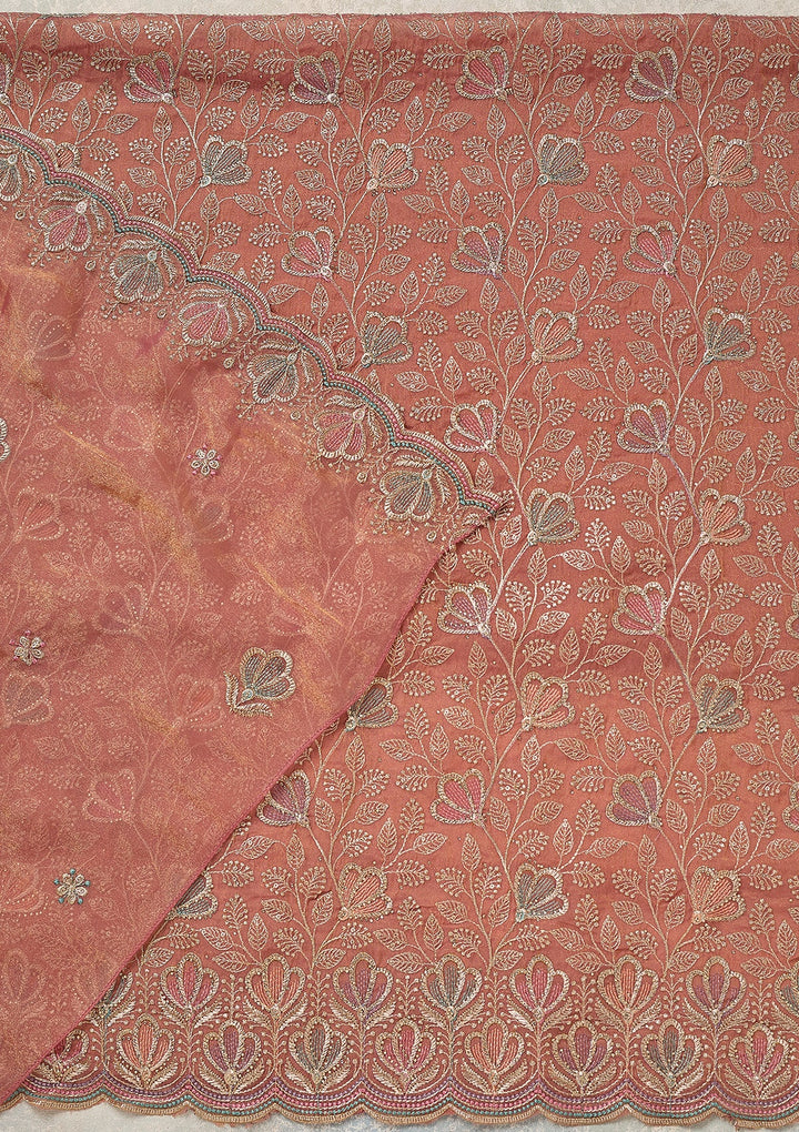 Peach Zardozi (Gold) Shimmer Unstitched Salwar Suit