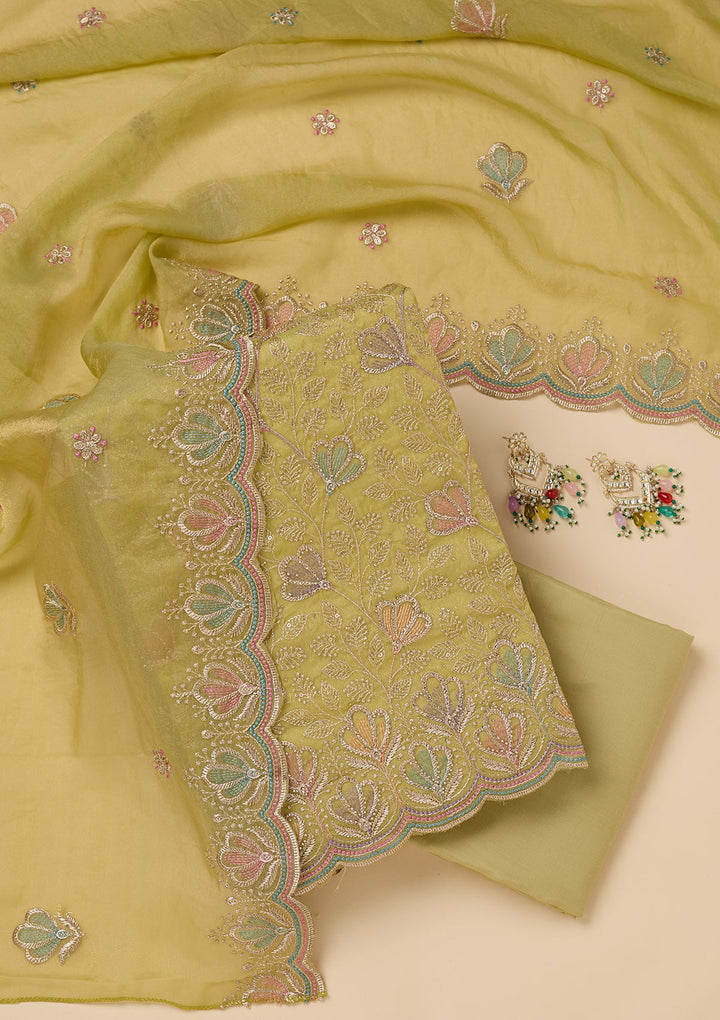 Pista Green Zardozi (Gold) Shimmer Unstitched Salwar Suit