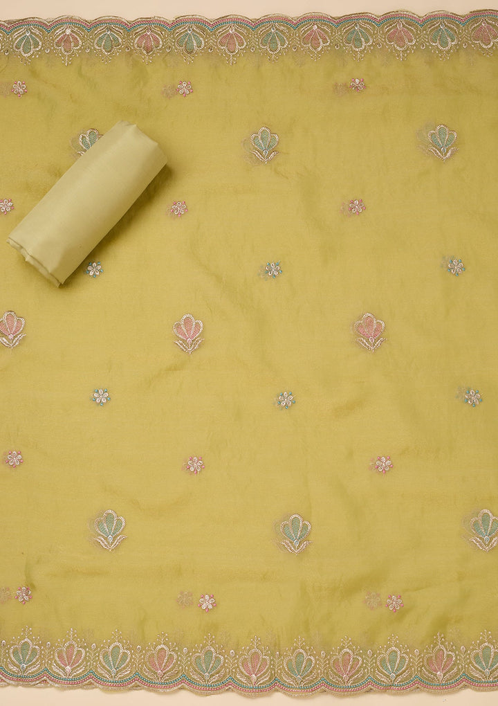 Pista Green Zardozi (Gold) Shimmer Unstitched Salwar Suit