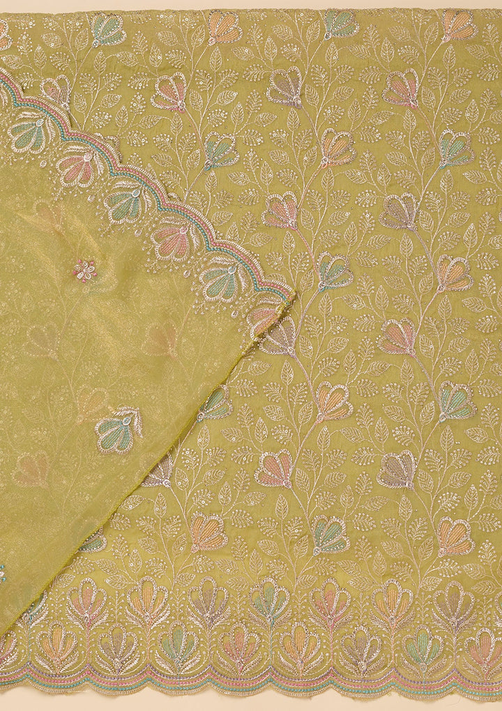 Pista Green Zardozi (Gold) Shimmer Unstitched Salwar Suit