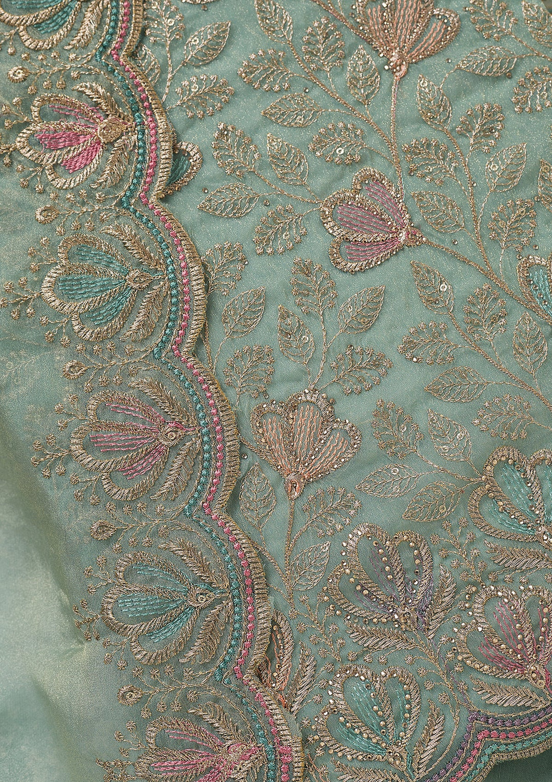 Sky Blue Zardozi (Gold) Shimmer Unstitched Salwar Suit