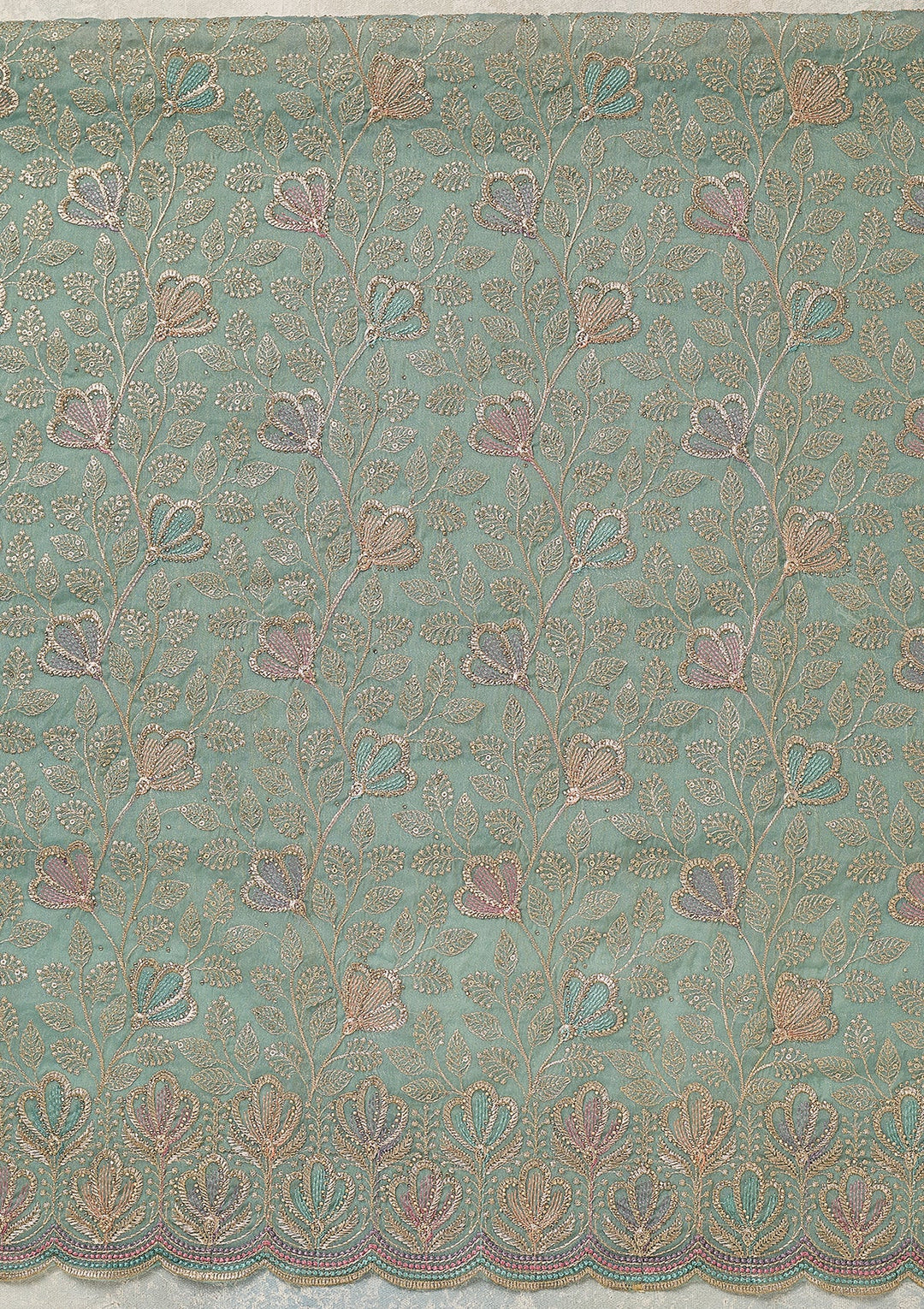 Sky Blue Zardozi (Gold) Shimmer Unstitched Salwar Suit