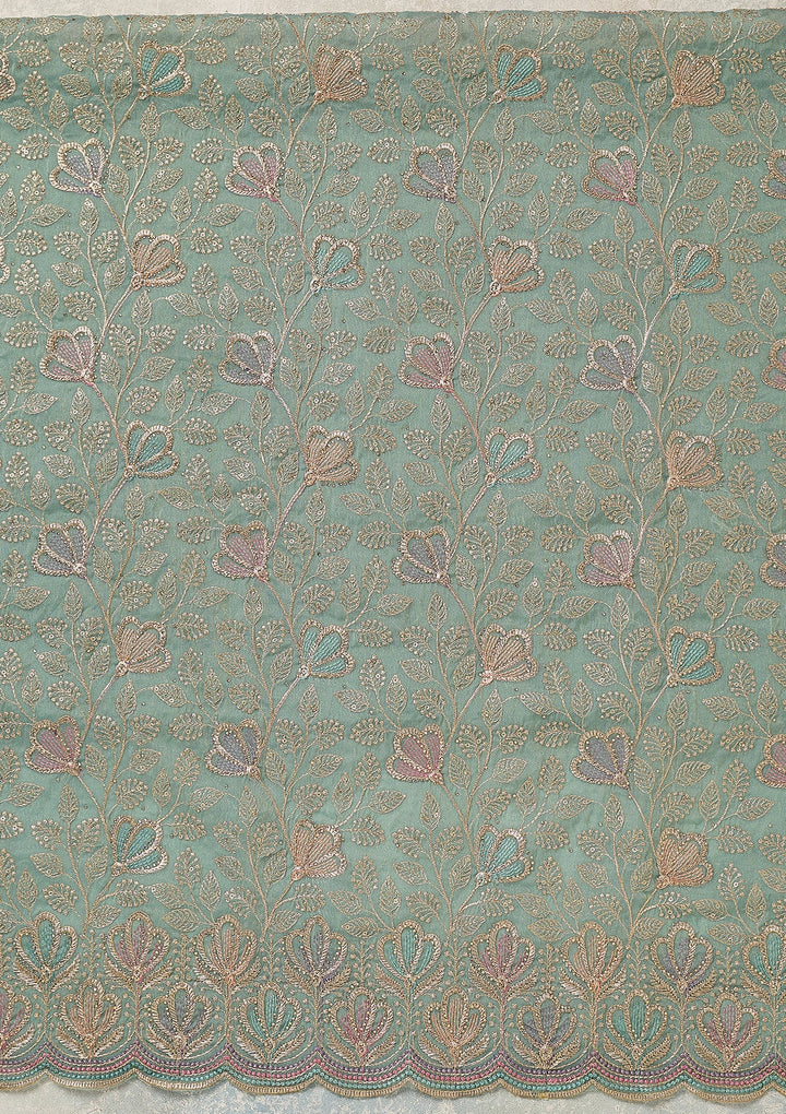 Sky Blue Zardozi (Gold) Shimmer Unstitched Salwar Suit