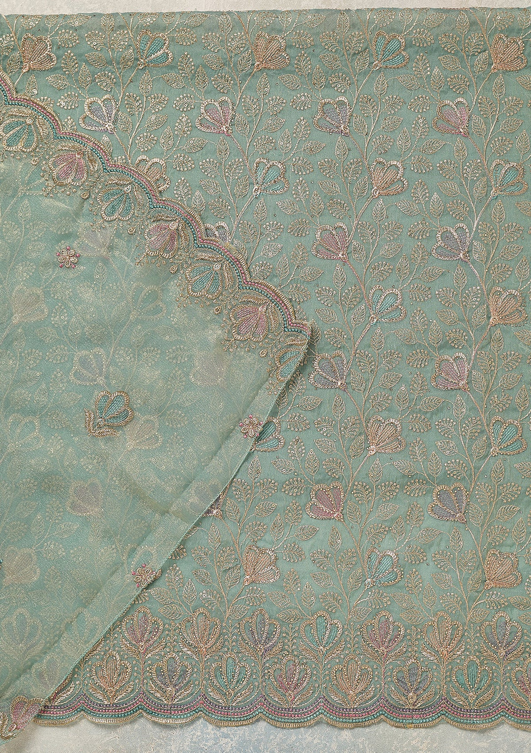 Sky Blue Zardozi (Gold) Shimmer Unstitched Salwar Suit