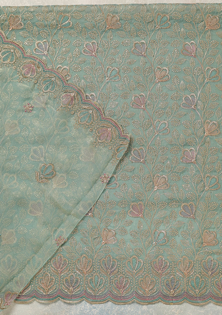 Sky Blue Zardozi (Gold) Shimmer Unstitched Salwar Suit