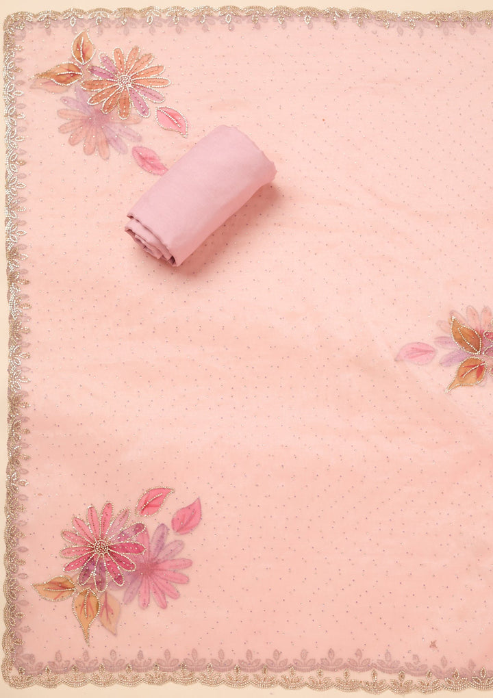 Baby Pink Stonework (Gold) Tissue Unstitched Salwar Suit