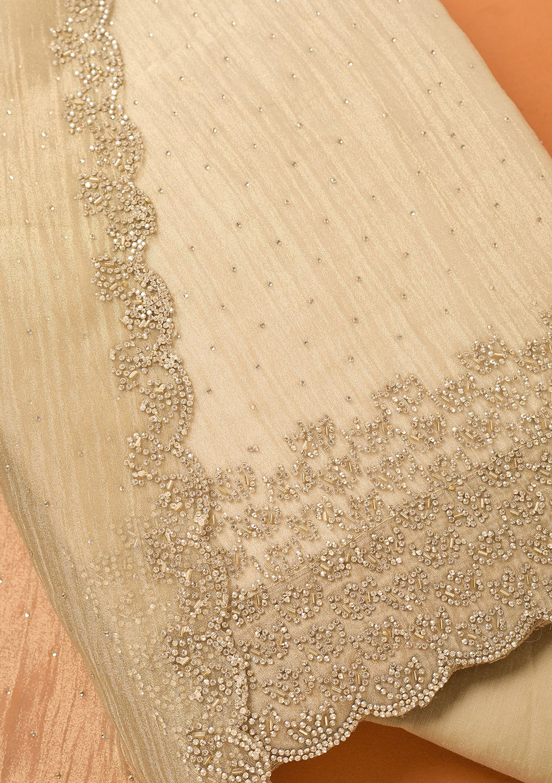 Beige Stonework (Gold) Tissue Unstitched Salwar Suit