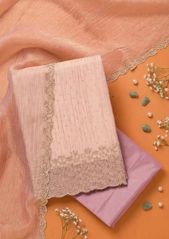Lavender Stonework (Gold) Tissue Unstitched Salwar Suit