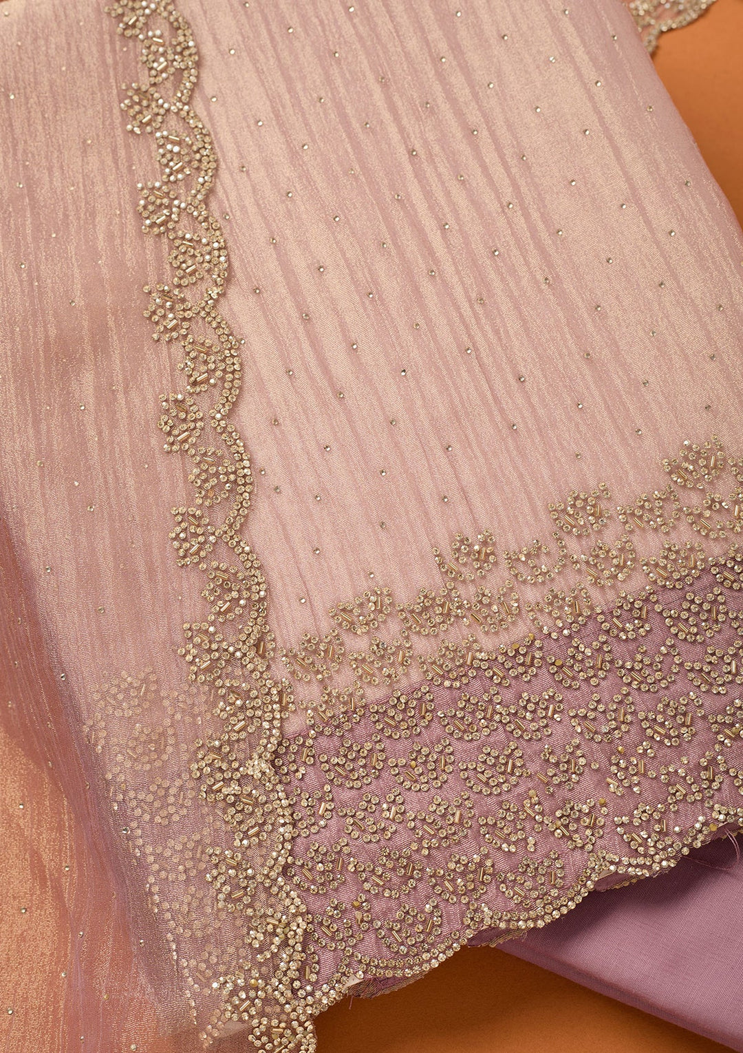 Lavender Stonework (Gold) Tissue Unstitched Salwar Suit