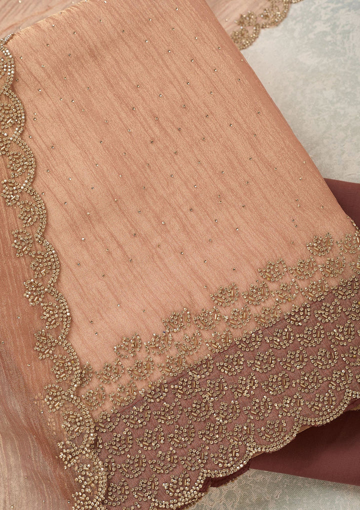 Peach Stonework (Gold) Tissue Unstitched Salwar Suit