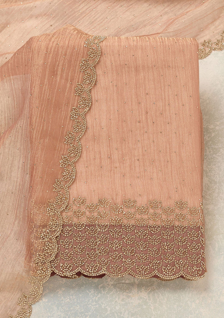 Peach Stonework (Gold) Tissue Unstitched Salwar Suit