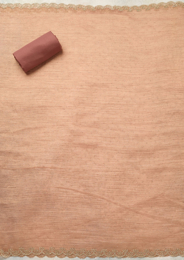 Peach Stonework (Gold) Tissue Unstitched Salwar Suit