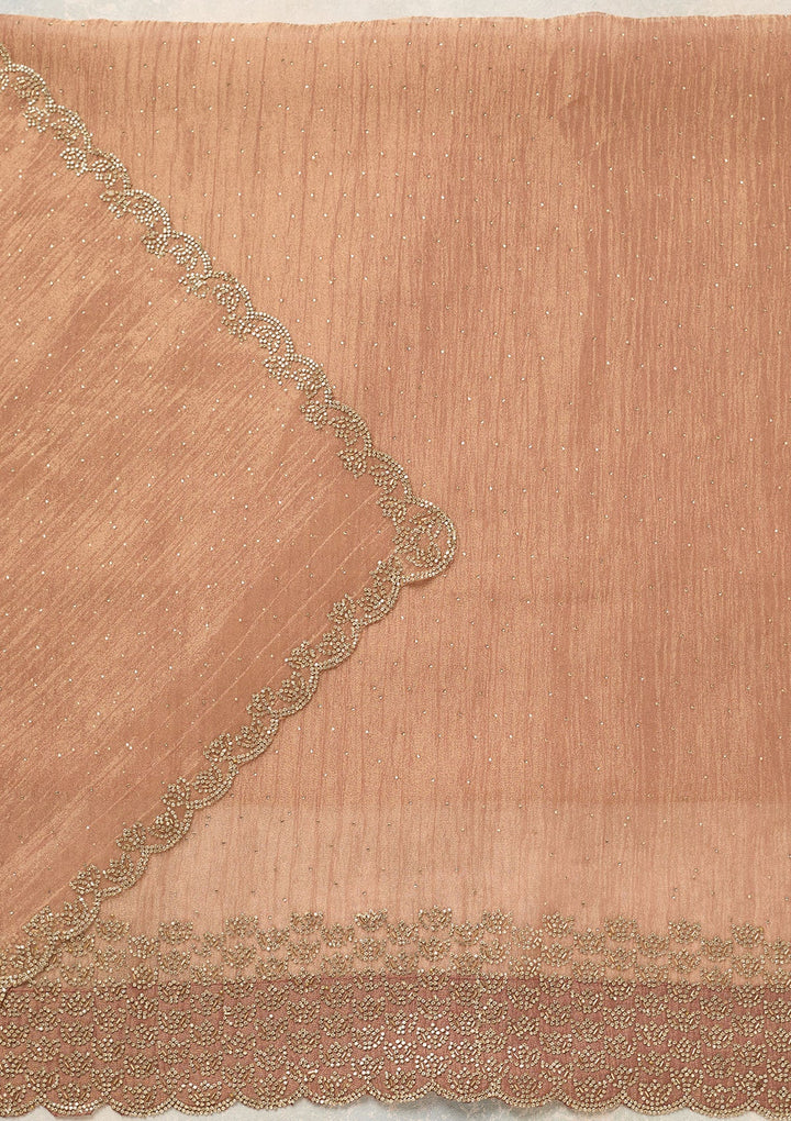 Peach Stonework (Gold) Tissue Unstitched Salwar Suit