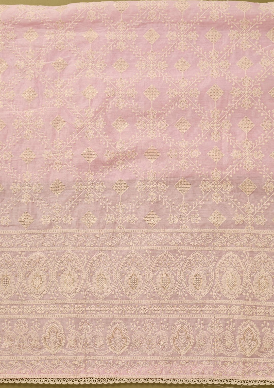 Baby Pink Threadwork Cotton Unstitched Salwar Suit