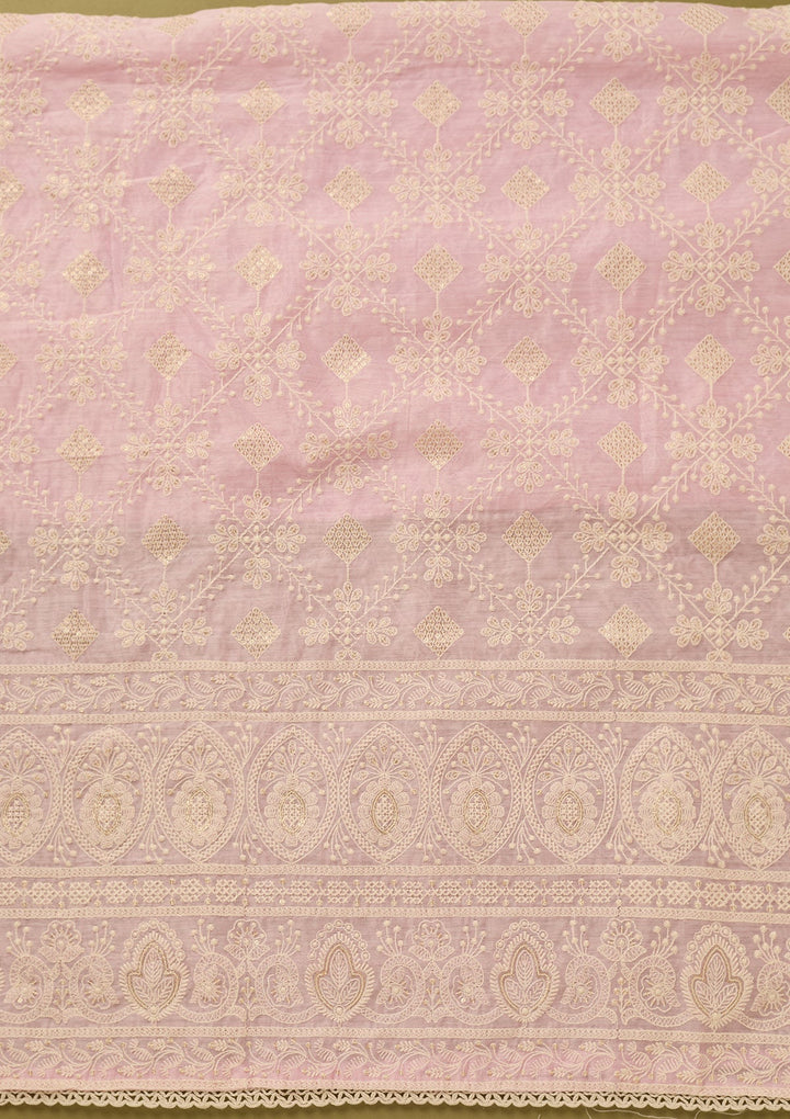 Baby Pink Threadwork Cotton Unstitched Salwar Suit