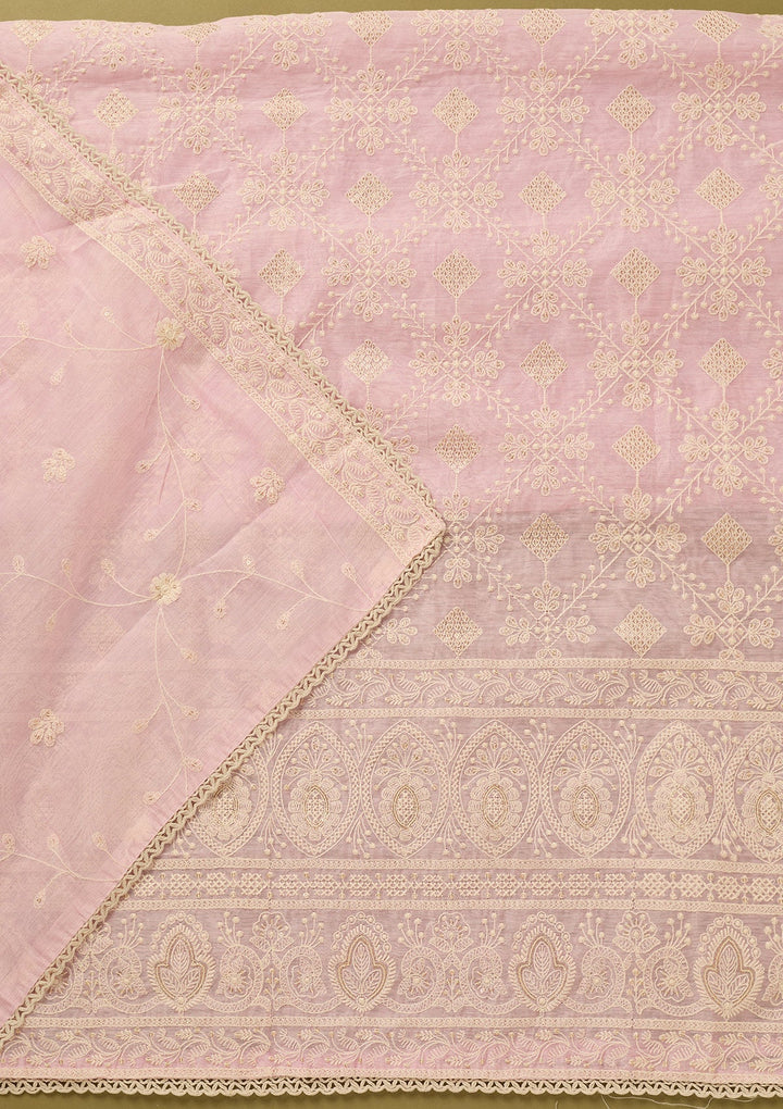 Baby Pink Threadwork Cotton Unstitched Salwar Suit