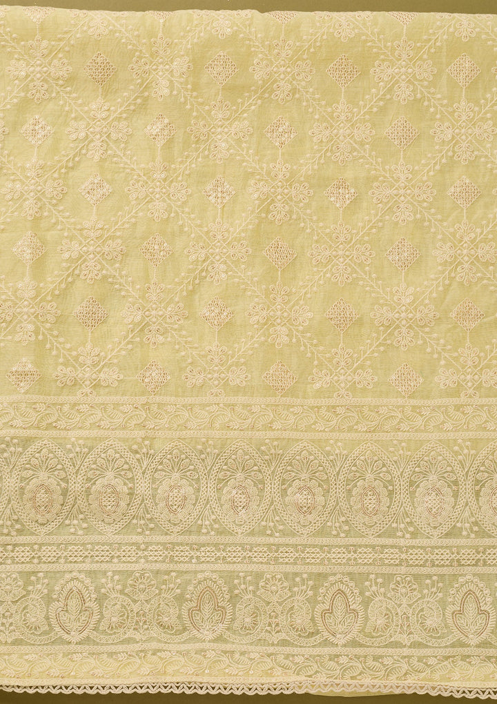 Lemon Yellow Threadwork Cotton Unstitched Salwar Suit