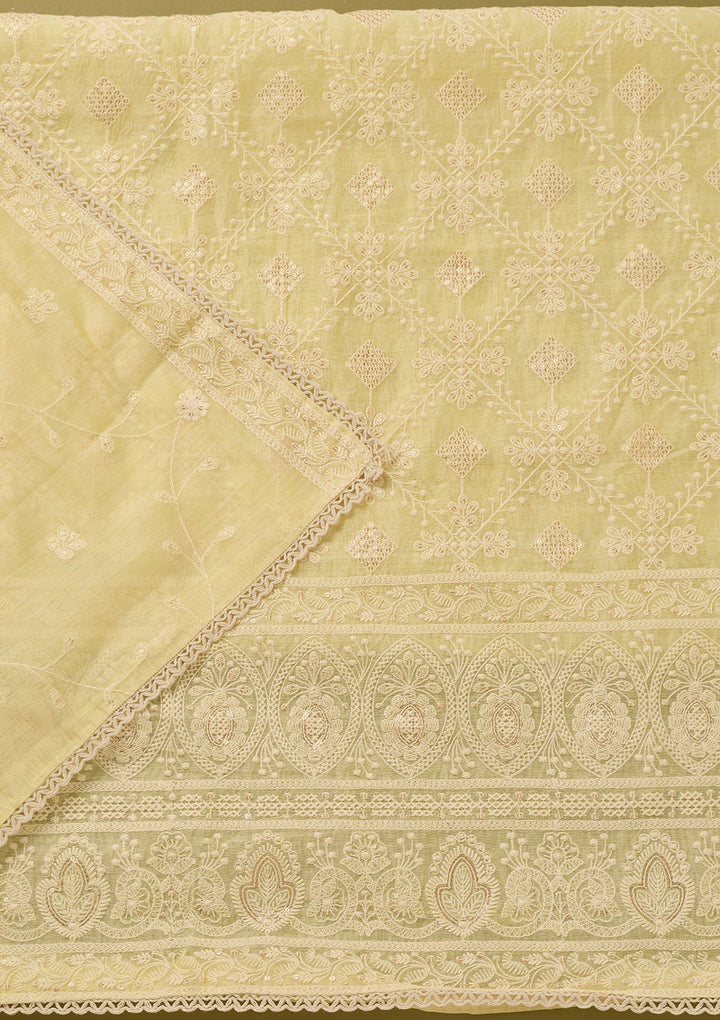 Lemon Yellow Threadwork Cotton Unstitched Salwar Suit