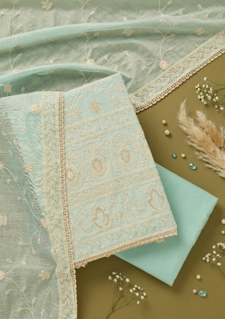 Sky Blue Threadwork Cotton Unstitched Salwar Suit