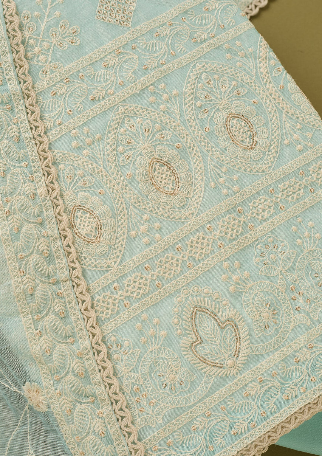Sky Blue Threadwork Cotton Unstitched Salwar Suit