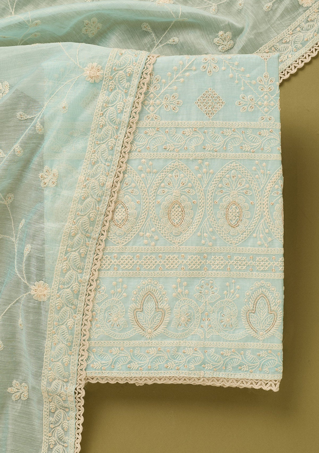 Sky Blue Threadwork Cotton Unstitched Salwar Suit