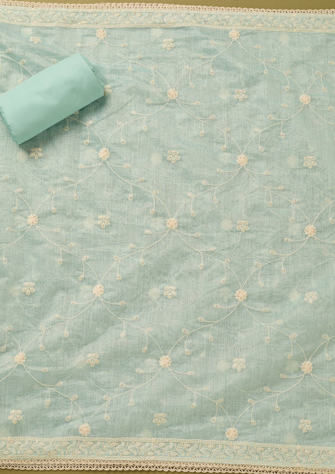 Sky Blue Threadwork Cotton Unstitched Salwar Suit