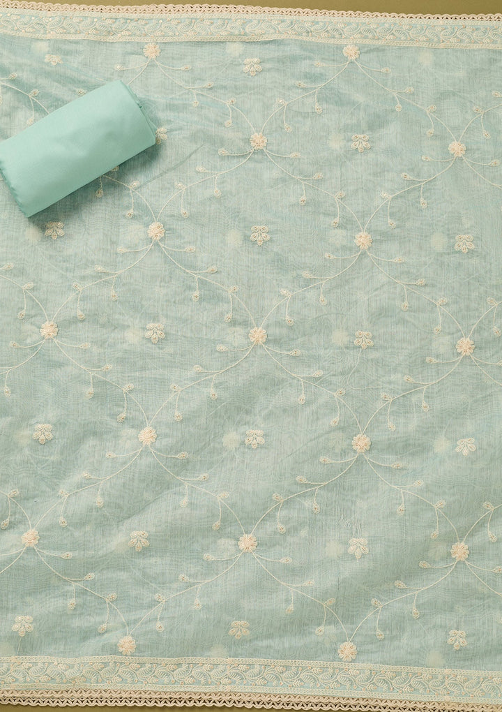 Sky Blue Threadwork Cotton Unstitched Salwar Suit