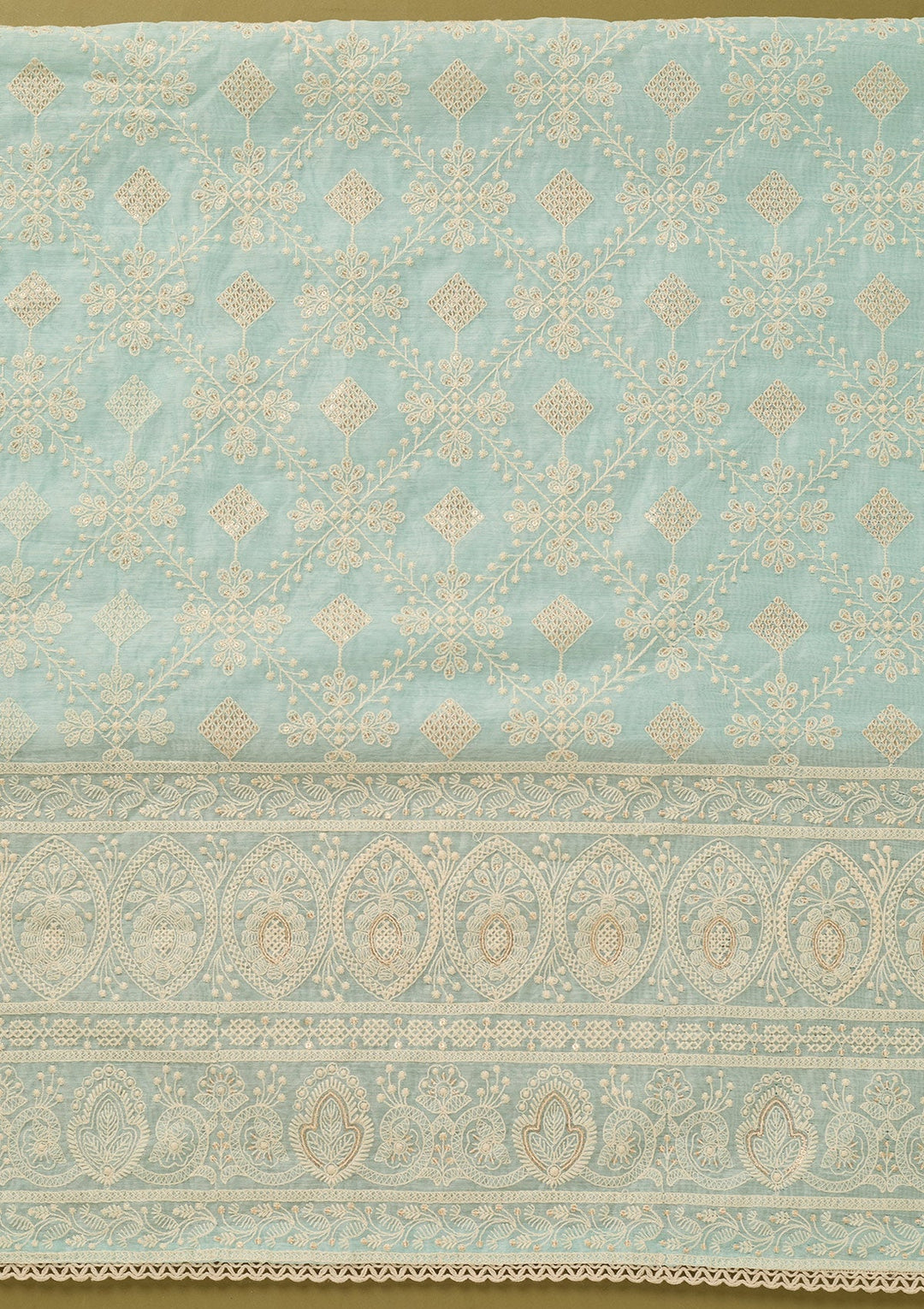 Sky Blue Threadwork Cotton Unstitched Salwar Suit