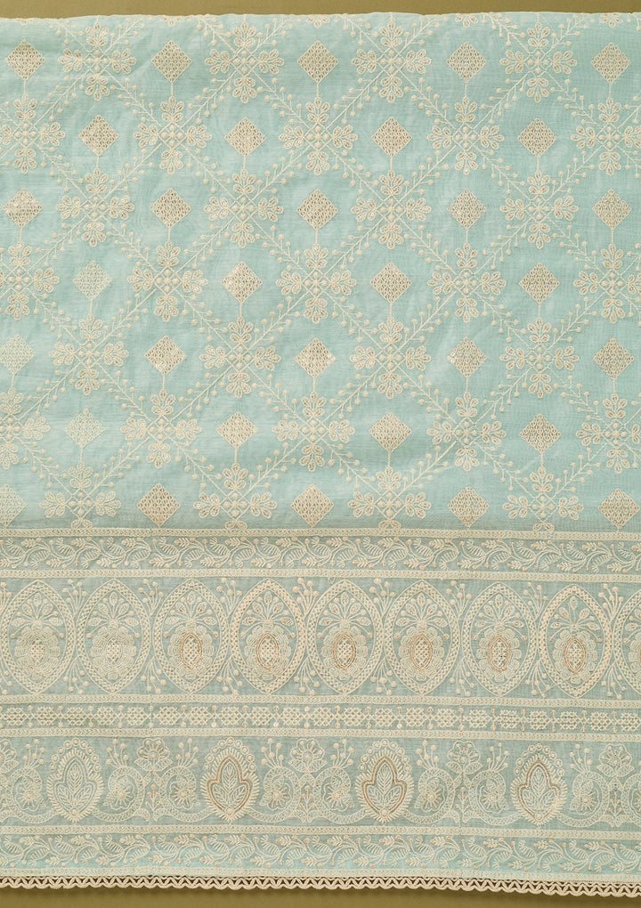 Sky Blue Threadwork Cotton Unstitched Salwar Suit