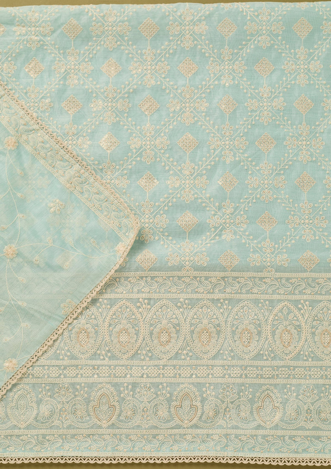 Sky Blue Threadwork Cotton Unstitched Salwar Suit