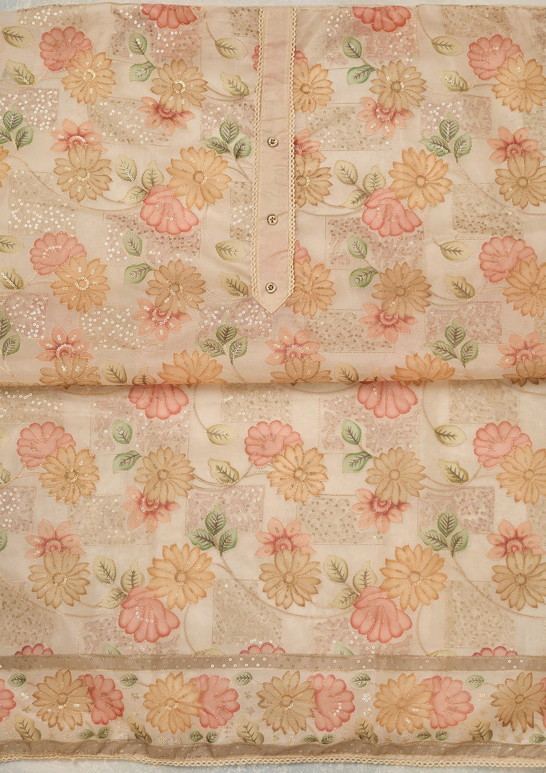 Off White Zariwork (Gold) Organza Unstitched Salwar Suit