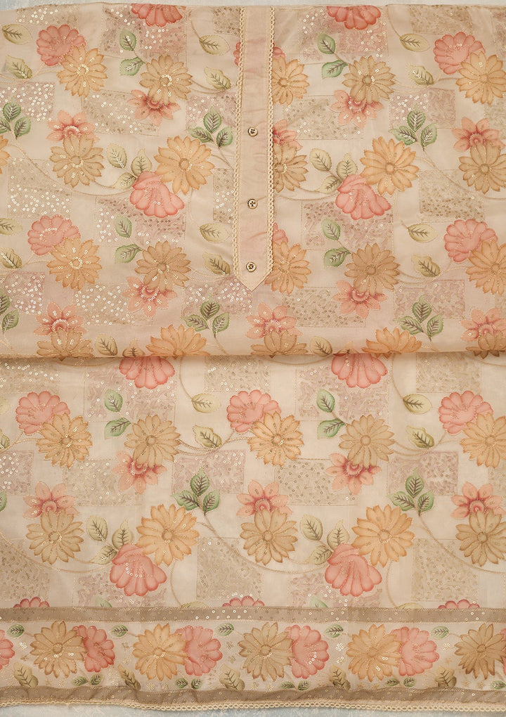 Off White Zariwork (Gold) Organza Unstitched Salwar Suit