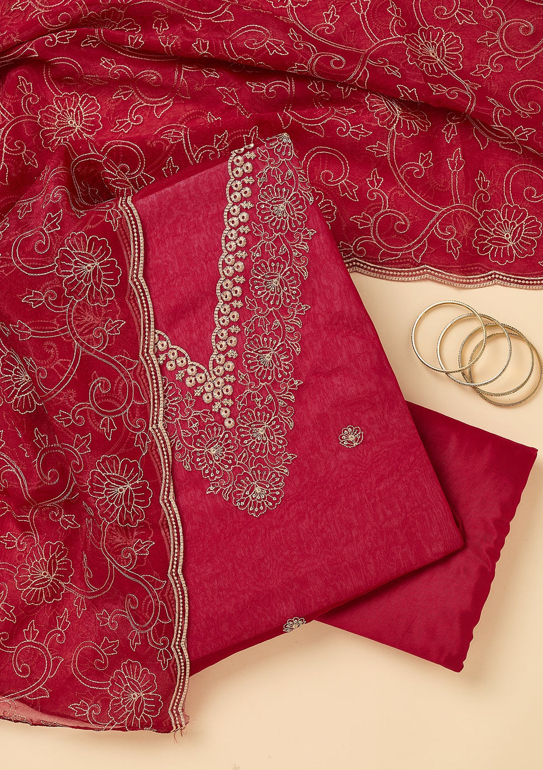 rani pink dress material Rani pink Lucknowi Chikankari Gota Patti Salwar Suit(Dress Material)| Premium Chikankari Suits